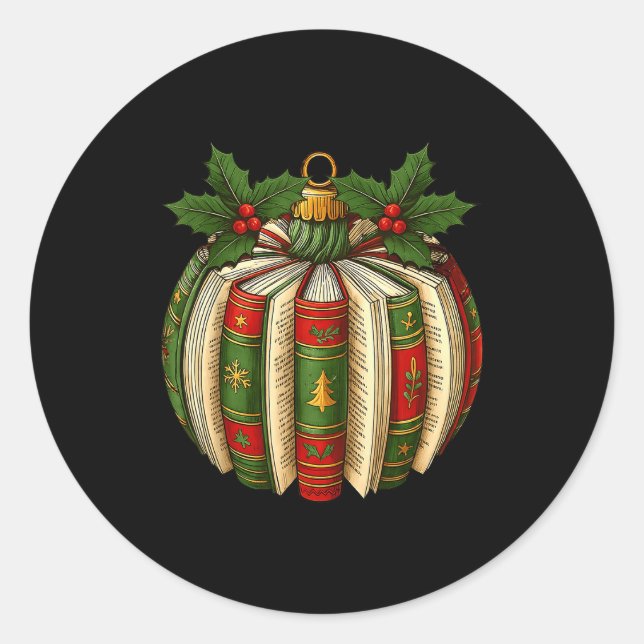 Book Ornaments Book Lover Cozy Christmas Teacher L Classic Round Sticker (Front)