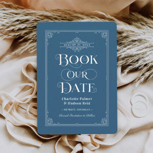 Book Our Date Blue Vintage Book Cover Wedding Save The Date