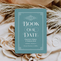 Book Our Date Muted Aqua Vintage Cover Wedding