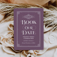 Book Our Date Purple Vintage Book Cover Wedding