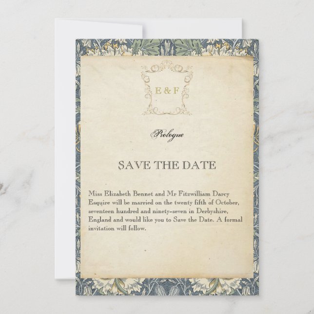 Book Page Victorian Style Wedding Save the Date (Front)