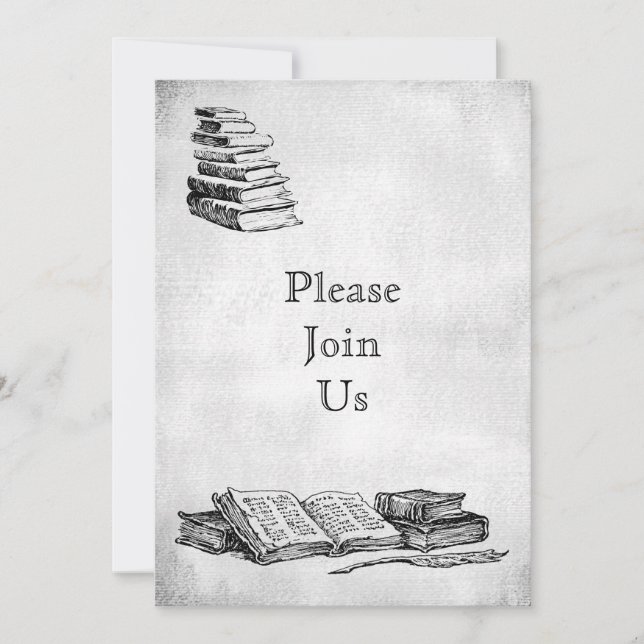 Book Party Vintage Art Custom Invitions Invitation (Front)