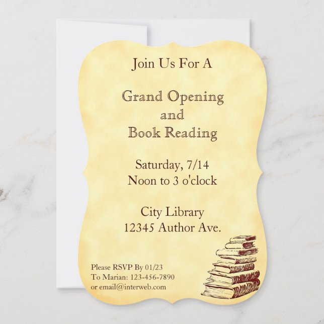 Book Party Vintage Art Custom Invitions Invitation (Back)