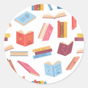 Book pattern classic round sticker