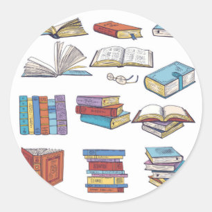 Book pattern classic round sticker