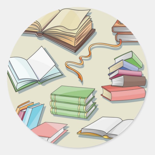 Book pattern classic round sticker (Front)