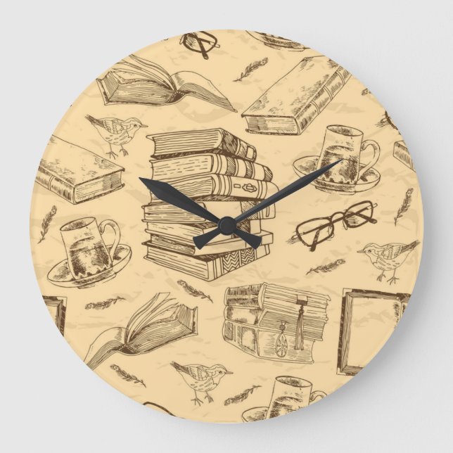 Book pattern large clock (Front)
