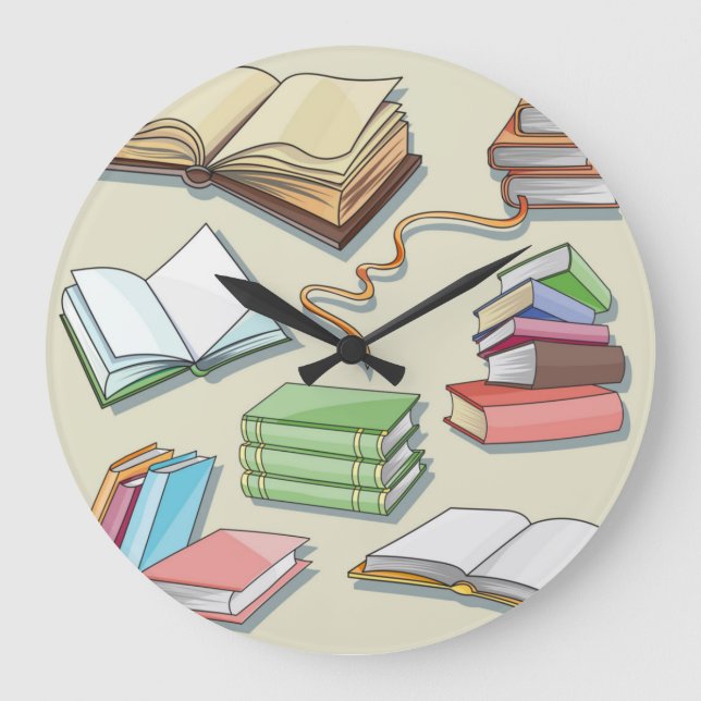 Book pattern large clock (Front)