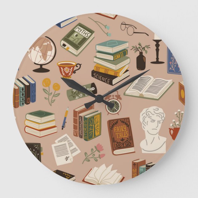 Book pattern large clock (Front)