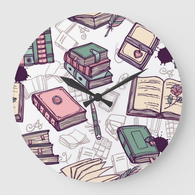 Book pattern large clock (Front)