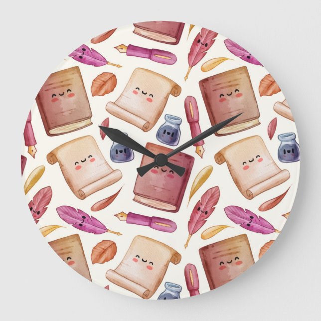 Book pattern large clock (Front)
