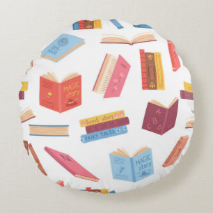 Book pattern round cushion