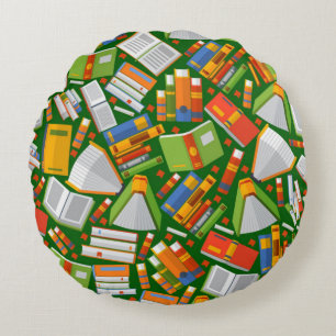 Book pattern round cushion
