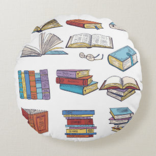 Book pattern round cushion