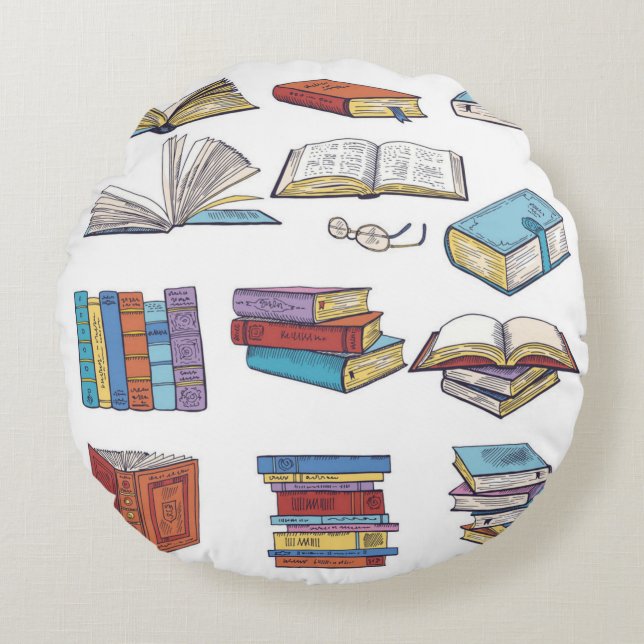 Book pattern round cushion (Front)