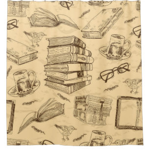 Book pattern shower curtain