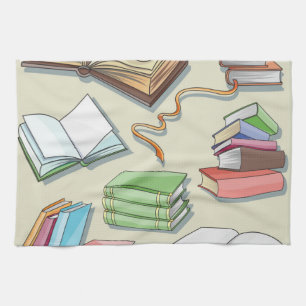 Book pattern tea towel