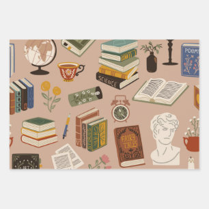 Book pattern wrapping paper sheet