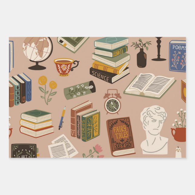 Book pattern wrapping paper sheet (Front)