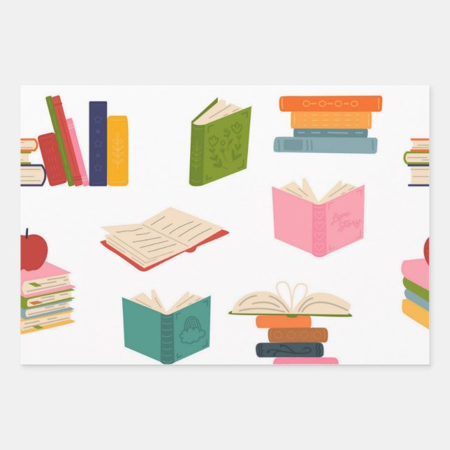 Book pattern wrapping paper sheet (Front)