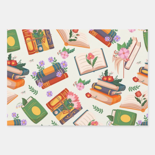 Book pattern wrapping paper sheet (Front)