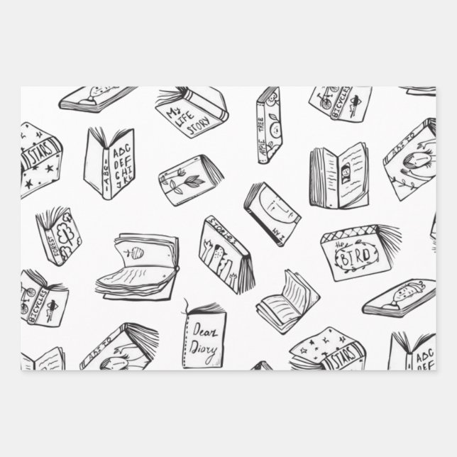 Book pattern wrapping paper sheet (Front)
