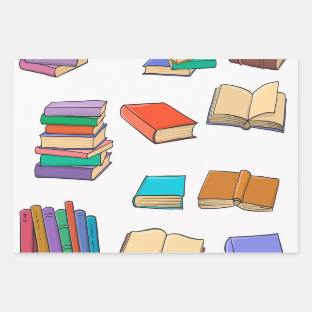 Book pattern wrapping paper sheet (Front)