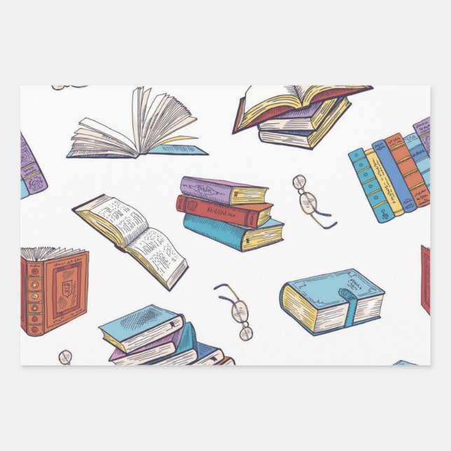 Book pattern wrapping paper sheet (Front)