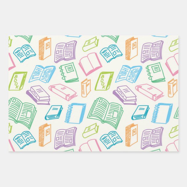 Book pattern wrapping paper sheet (Front)