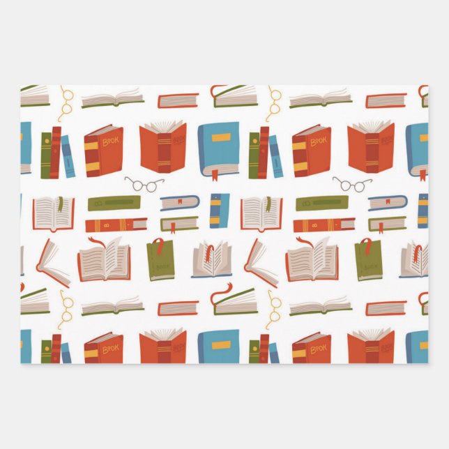 Book pattern wrapping paper sheet (Front)