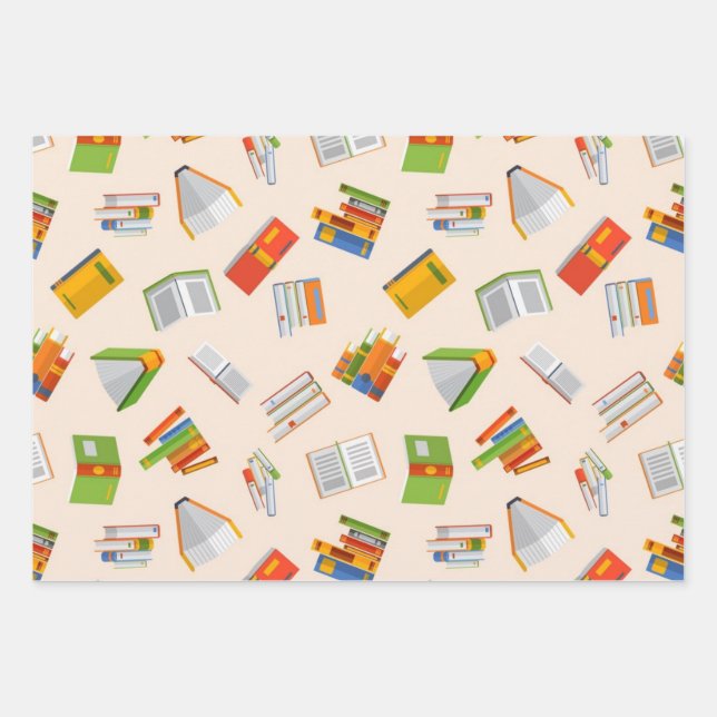 Book pattern wrapping paper sheet (Front)