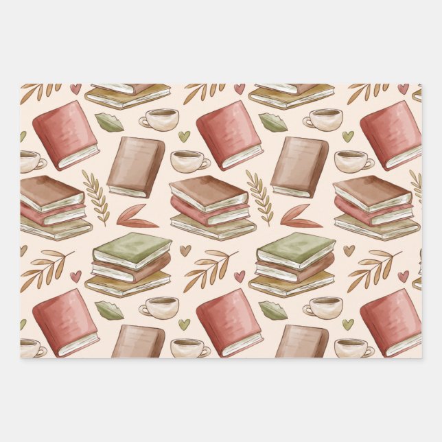 Book pattern wrapping paper sheet (Front)