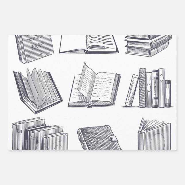 Book pattern wrapping paper sheet (Front)