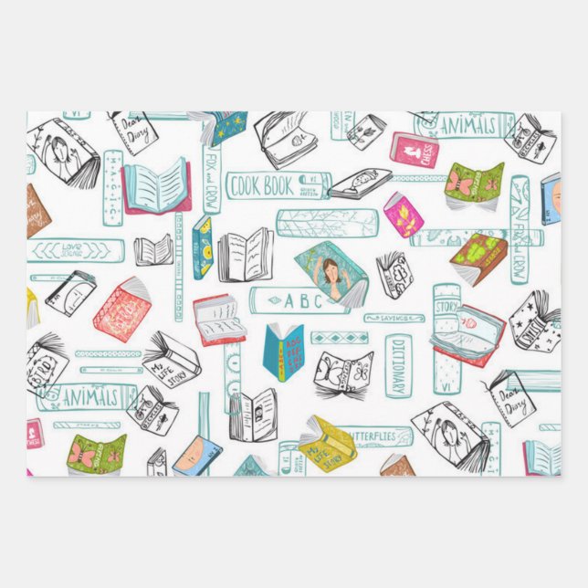 Book pattern wrapping paper sheet (Front)