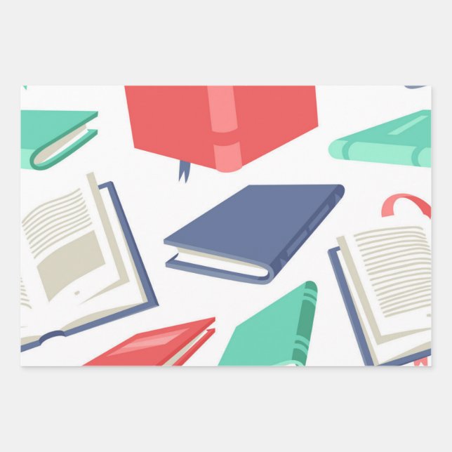Book pattern wrapping paper sheet (Front)