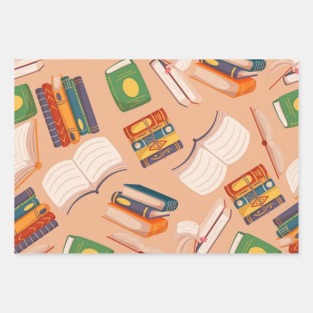 Book pattern wrapping paper sheet (Front)