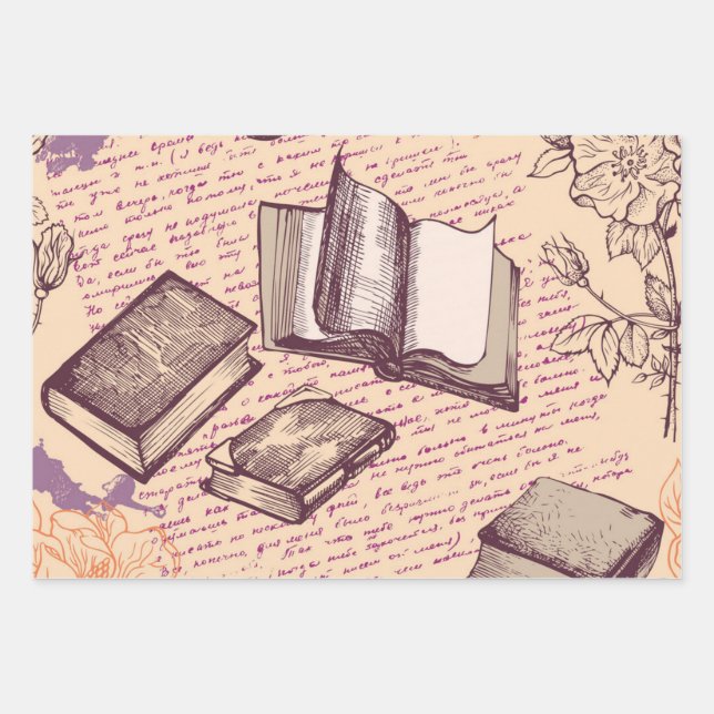 Book pattern wrapping paper sheet (Front)