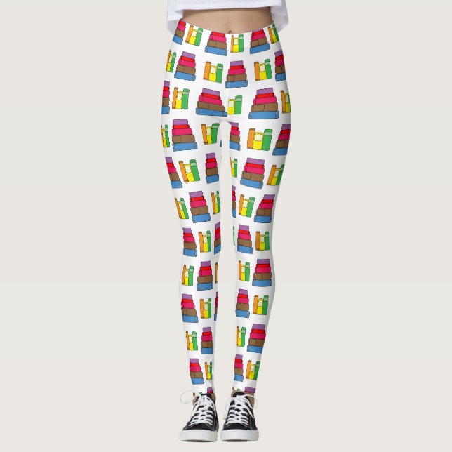 Book Pile Multi-Coloured Pattern Leggings (Front)