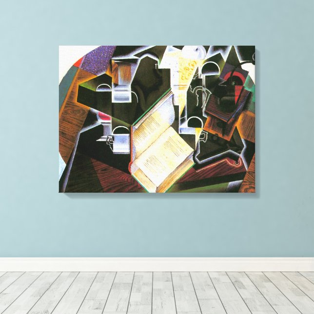 Book, Pipe and Glasses, Juan Gris, Vintage Cubism Canvas Print (Insitu(Wood Floor))