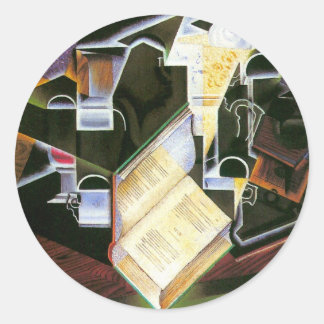 Book, Pipe and Glasses, Juan Gris, Vintage Cubism Classic Round Sticker