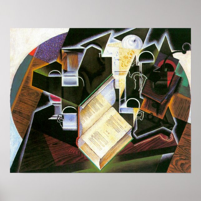 Book, Pipe and Glasses, Juan Gris, Vintage Cubism Poster (Front)