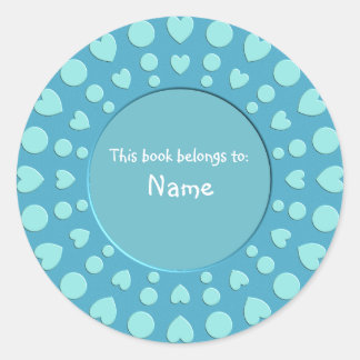 Book Plate - Colourful cute turquoise heart design Classic Round Sticker