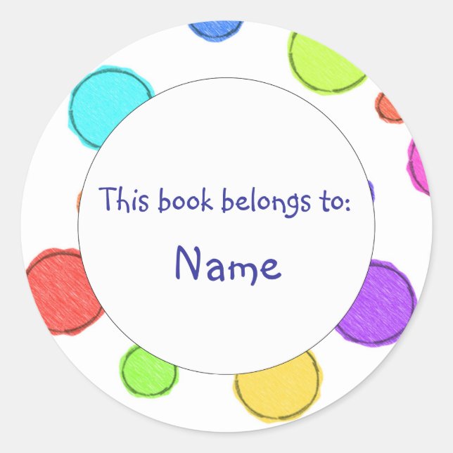 Book Plate - Colourful Design Classic Round Sticker (Front)