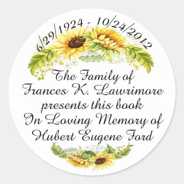 Book Plate In Memoriam Sticker (Front)