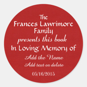 Book Plate In Memory Sticker