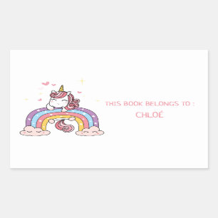 BOOK PLATE : UNICORN + RAINBOW RECTANGULAR STICKER