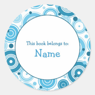 Book plate with blue retro design classic round sticker