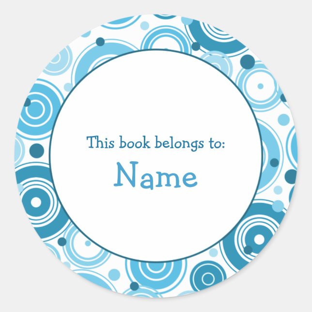 Book plate with blue retro design classic round sticker (Front)