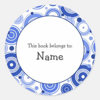 Book plate with blue retro design classic round sticker