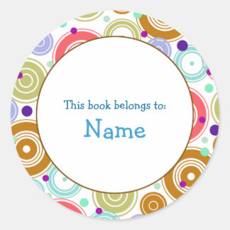 Book plate with colourful retro design classic round sticker